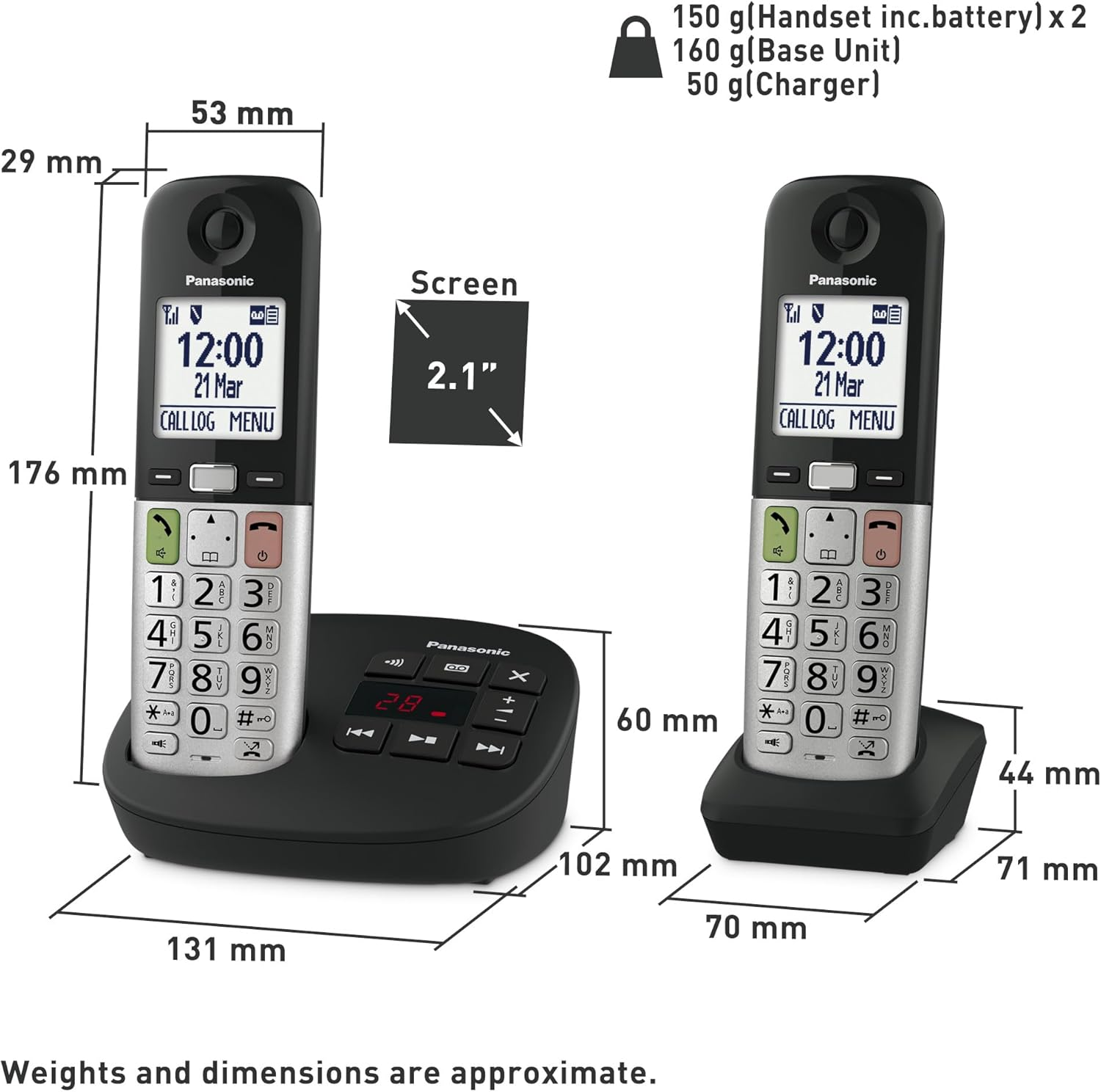 Panasonic Digital Cordless Phone with Answering Machine, Large Display, Hearing Aid Compatibility, Torchlight, Black & Silver (KX-TGU432AZB)