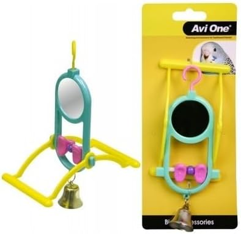 Avi One Bird Toy round Mirror with Geometric Beads