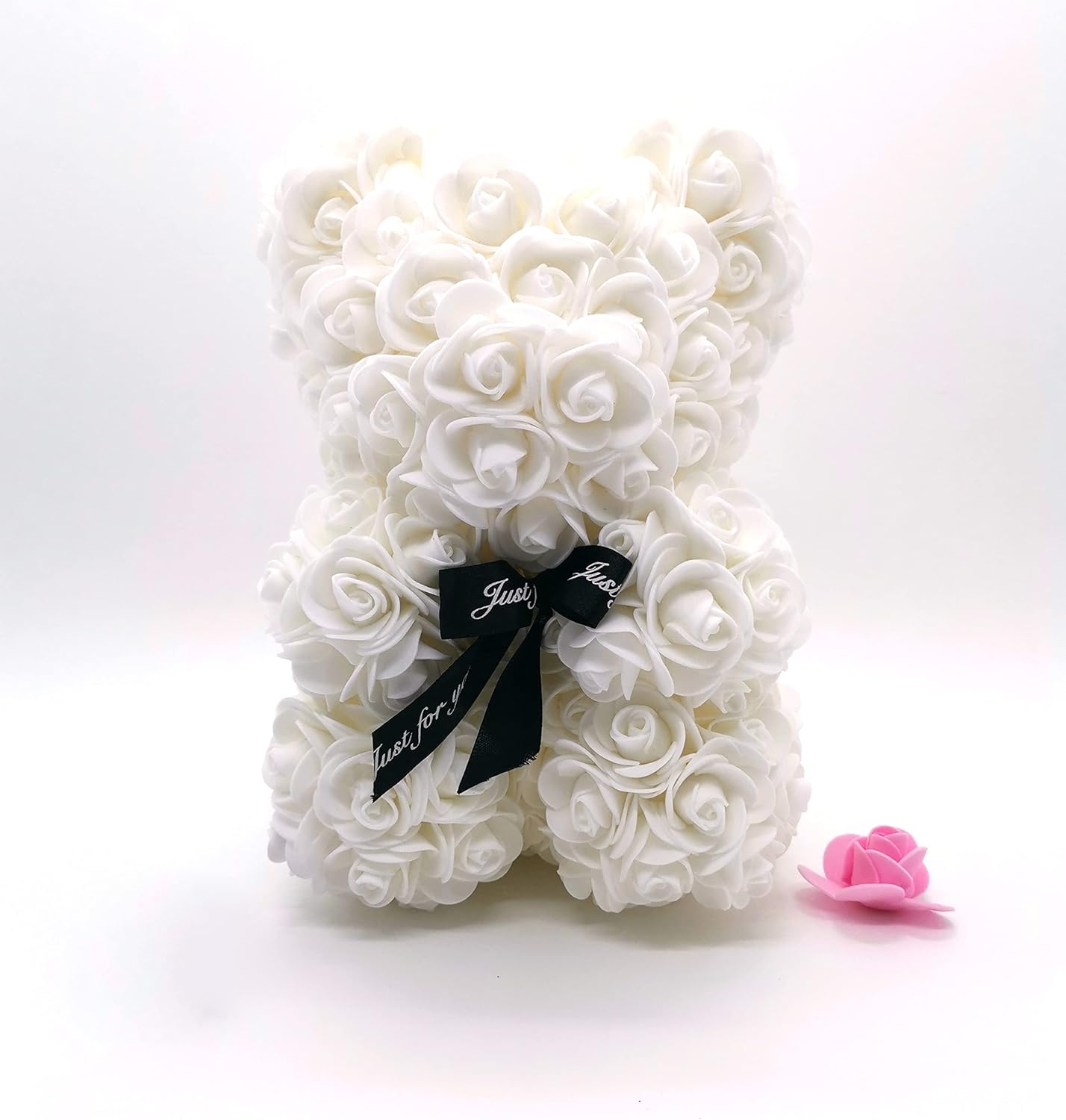 Rose Flower Bear Artificial Flower Hand Made Bear for Valentine'S Day Birthdays Romantic Weddings Christmas Rose Gifts (25Cm White) image number 3