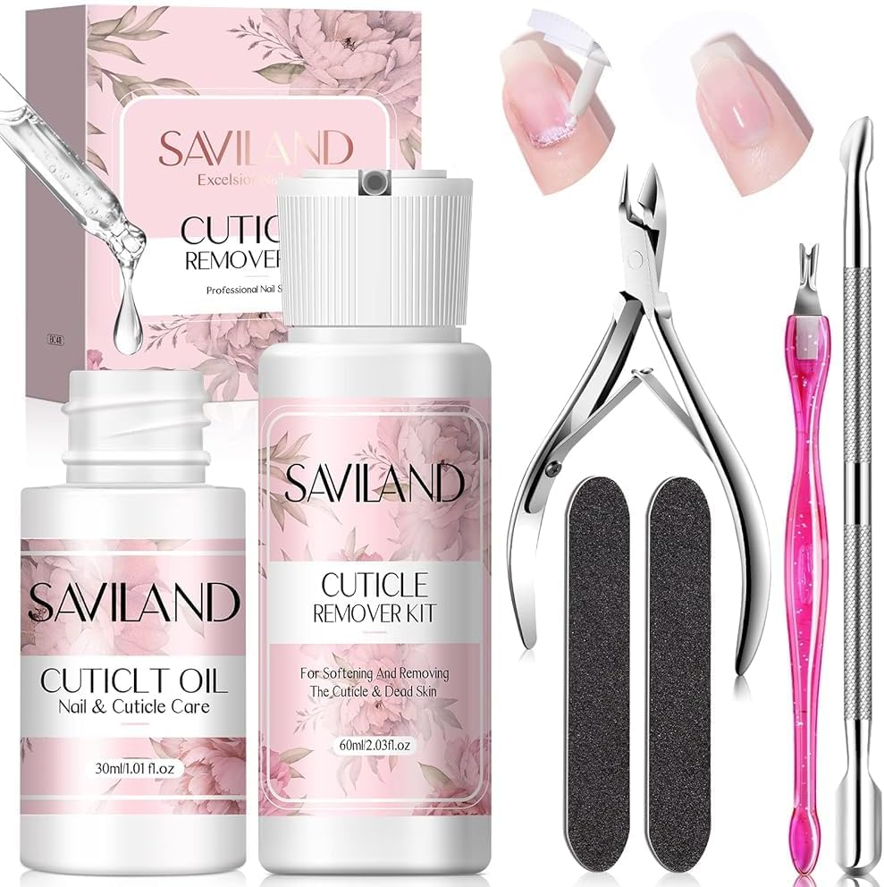 SAVILAND Cuticle Remover and Cuticle Oil Kit &ndash; Nail Care Kit with Cuticle Remover Liquid & 1.01 Oz Cuticle Oil Cuticle Trimmer for Cuticle Softener & Moisturize Manicure Kit for Home Use