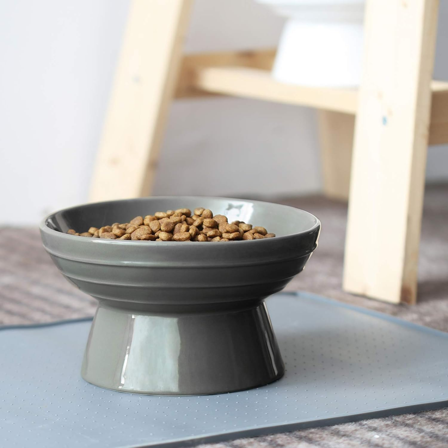 Y YHY Dog Bowl,Elevated Dog Food Bowls,Raised Dog Water Bowls,30 Ounce Ceramic Pet Bowl for Medium Dogs and Adult Cats,Anti-Vomiting,Protection Cervical Spine,Microwave Dishwasher Safe,Grey image number 4