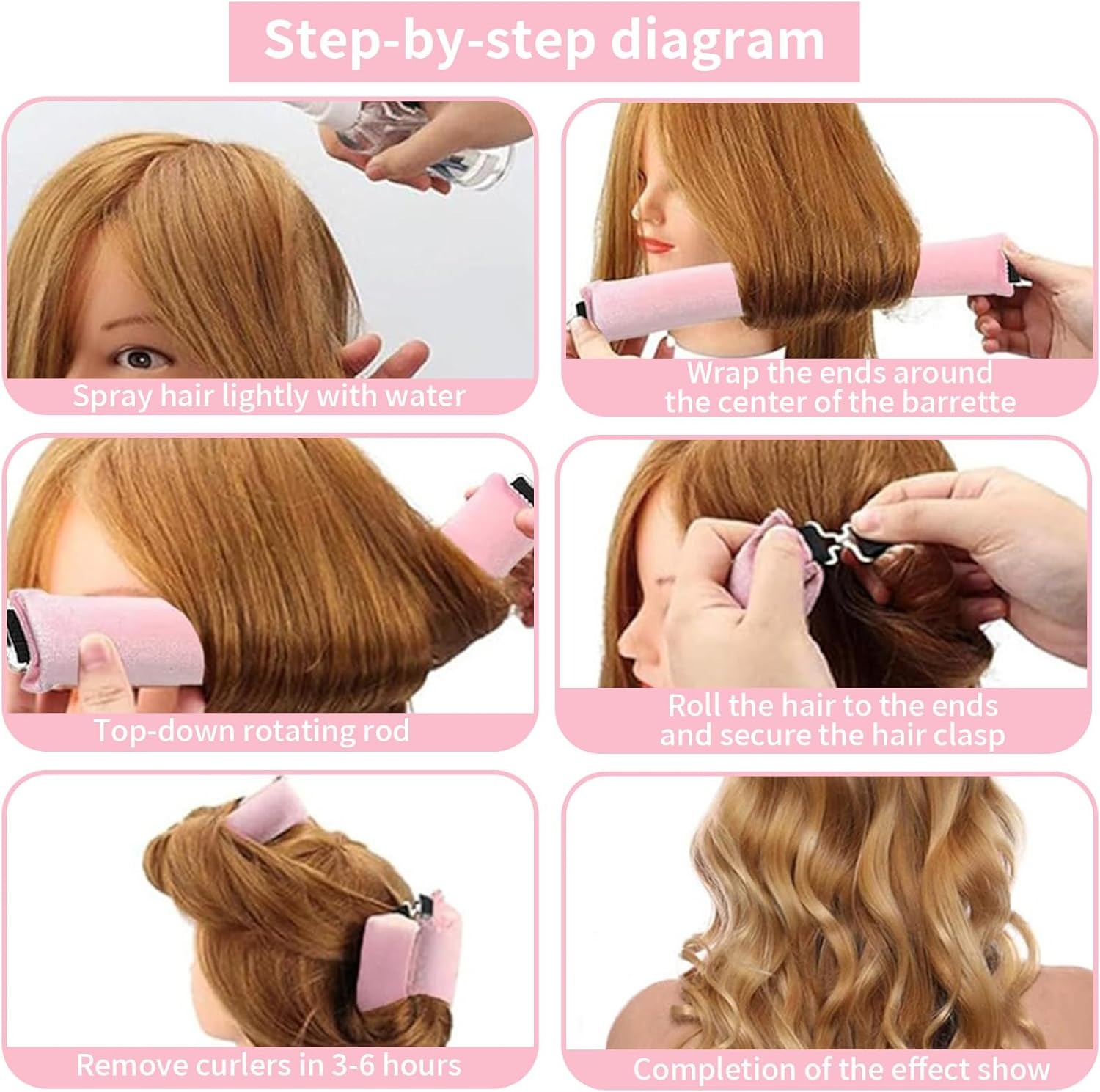 3 Pieces Heat Free Curls, Hanging Curling Rods Hair Curler without Heat, for All Hair Types Heatless Overnight Blowout Rods, for Long Hair Heatless Hair Curlers image number 1