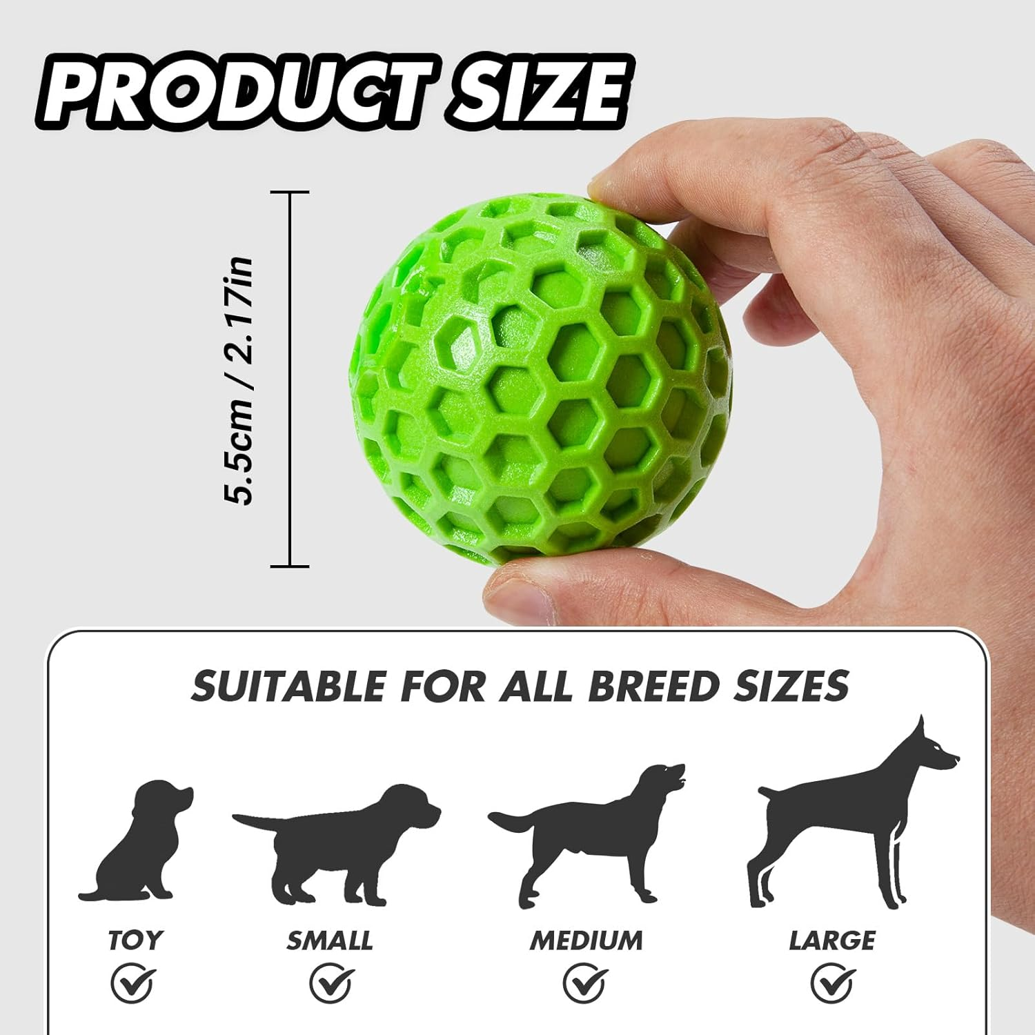 Heavy Duty Indestructible Dog Chew Toys for Aggressive Chewers - Chew-Proof Squeaky Ball, Durable Interactive Dog Toys for Large Breeds, 2 Pack (5.5Cm) image number 2