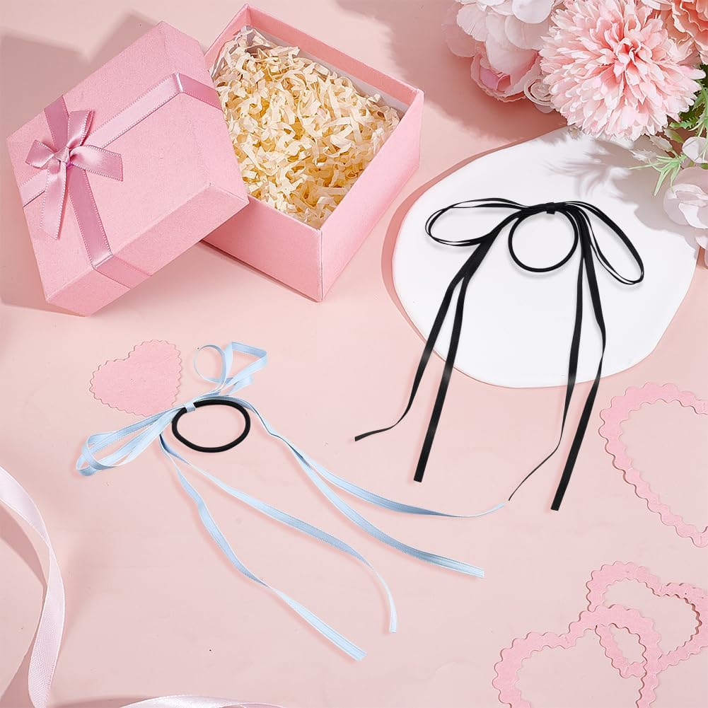 GOMAKERER 4 Pcs Bow Hair Scrunchie, 4 Colors Bow Elastic Hair Ties Bowkont Hair Accessories Elastics Ribbons Hair Holders Stretchy Ponytail Hair Bands for Women Girls Wedding Bridal image number 3