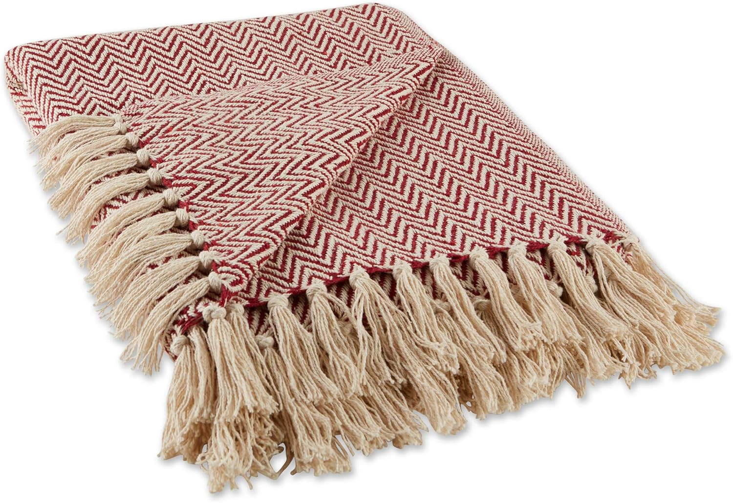 DII Chevron Throw Collection Handloomed Cotton, 50X60, Barn Red