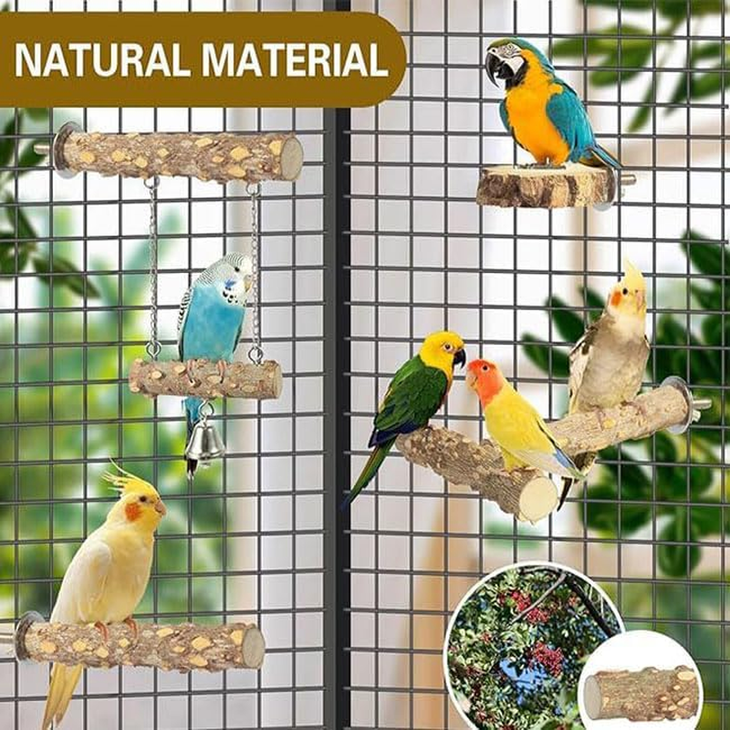 Limcryspp 4-Piece Set of Natural Solid Wood Bird Perch Wood, Parrot Climbing, Standing, Claw Grinding and Chewing Sticks, Birdcage Accessories image number 2