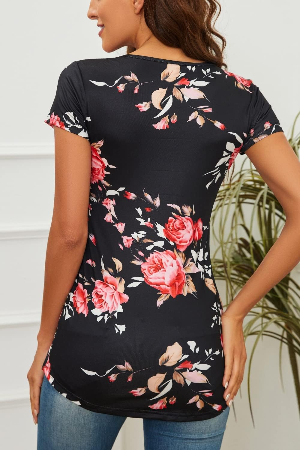 Women'S Maternity Tops Short Sleeve round Neck Front Pleat Peplum Tunic Top Pregnancy Casual T Shirts image number 1