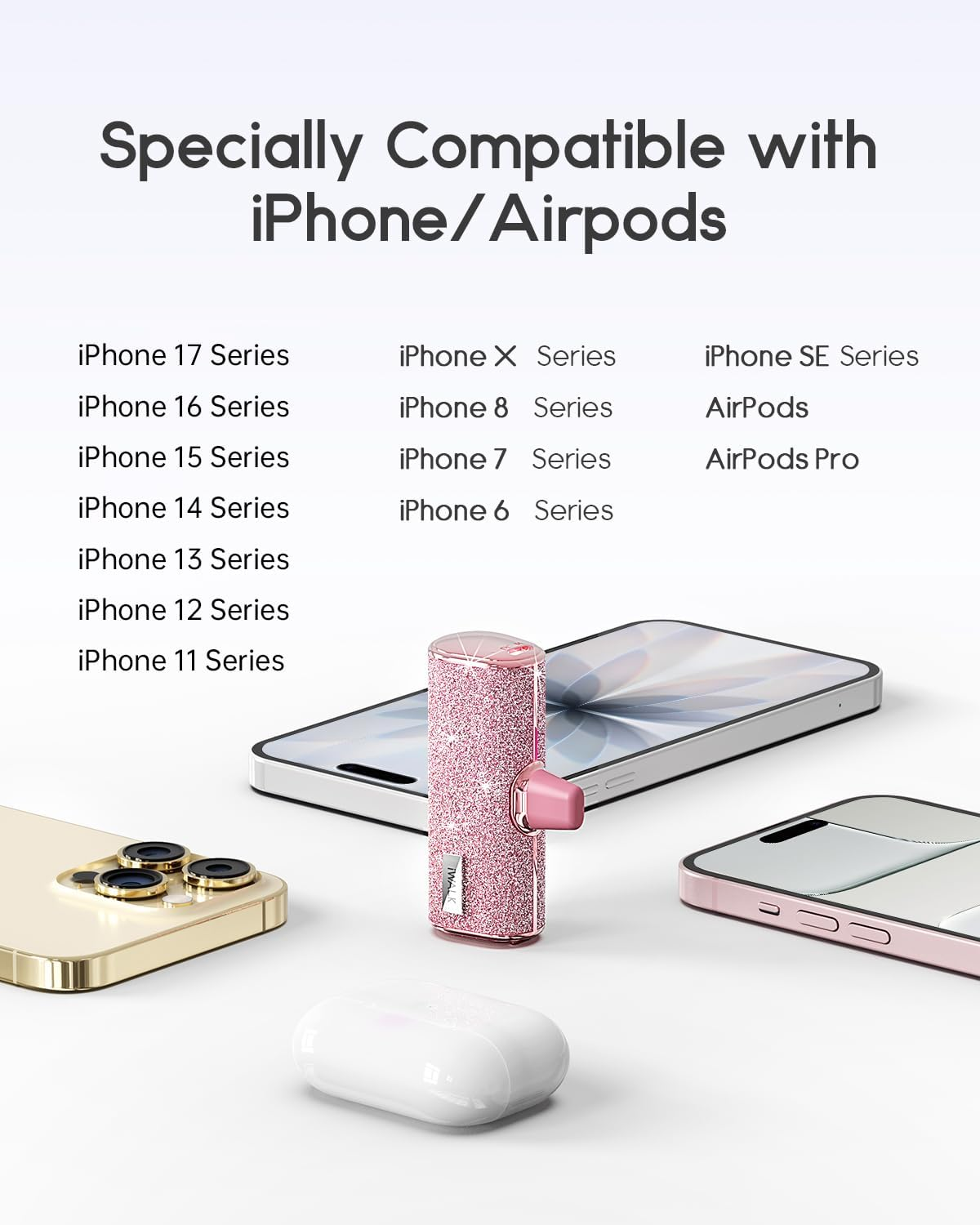 Iwalk USB C Portable Charger, 4500Mah Ultra-Compact Small Power Bank, Sparkly Battery Pack Compatible with Iphone 16/15, 16 Plus, 16 Pro, 16 Pro Max, Samsung Galaxy S25, S24, S23 Ultra Z Flip5, Pink image number 4