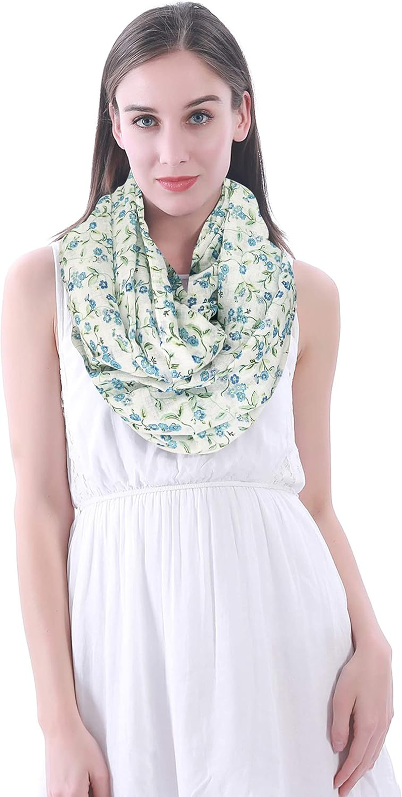 Lina & Lily Forget-Me-Not Flower Print Women'S Infinity Scarf Lightweight Snood