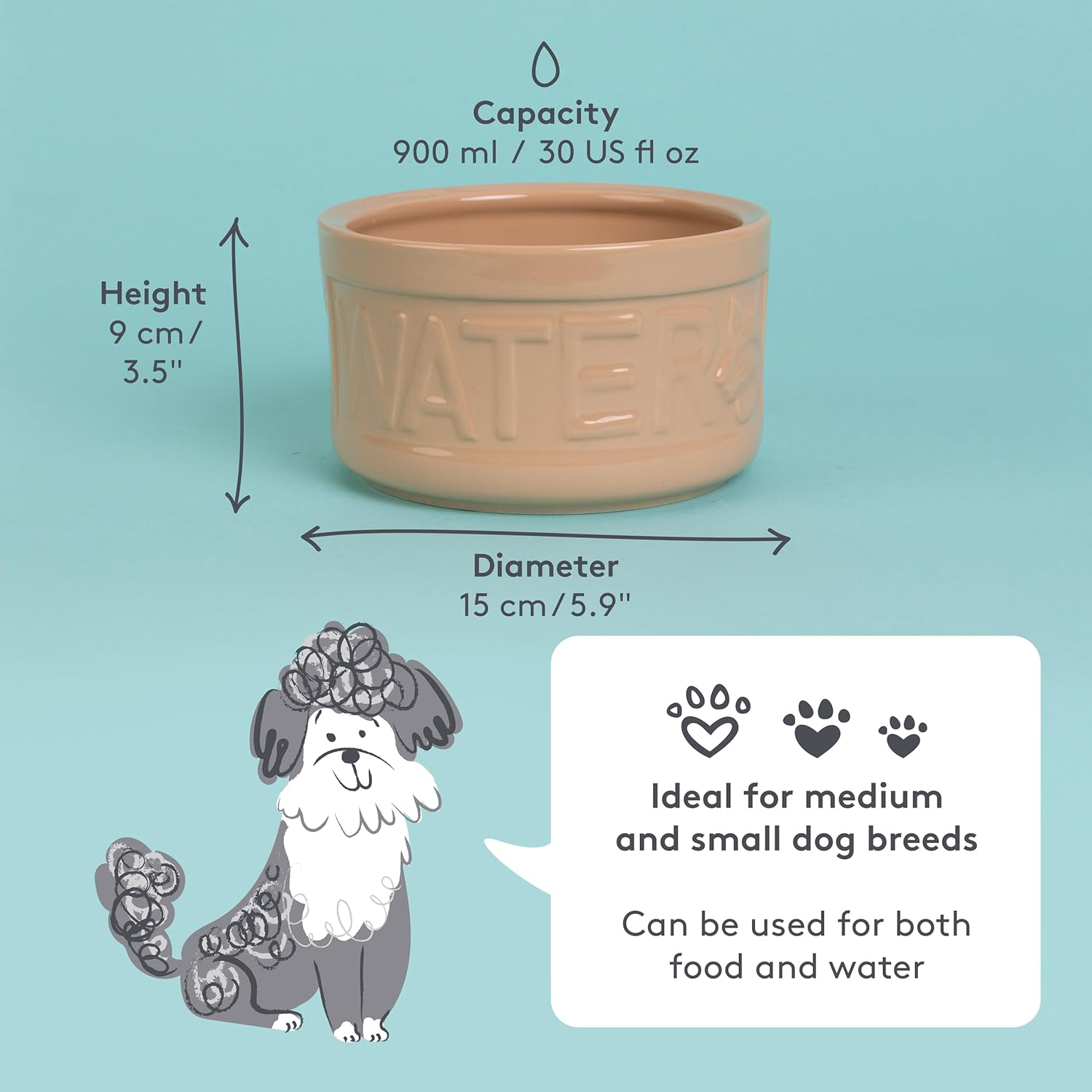 Mason Cash Cane Lettered Water Bowl, 1L, Brown 28487 image number 3