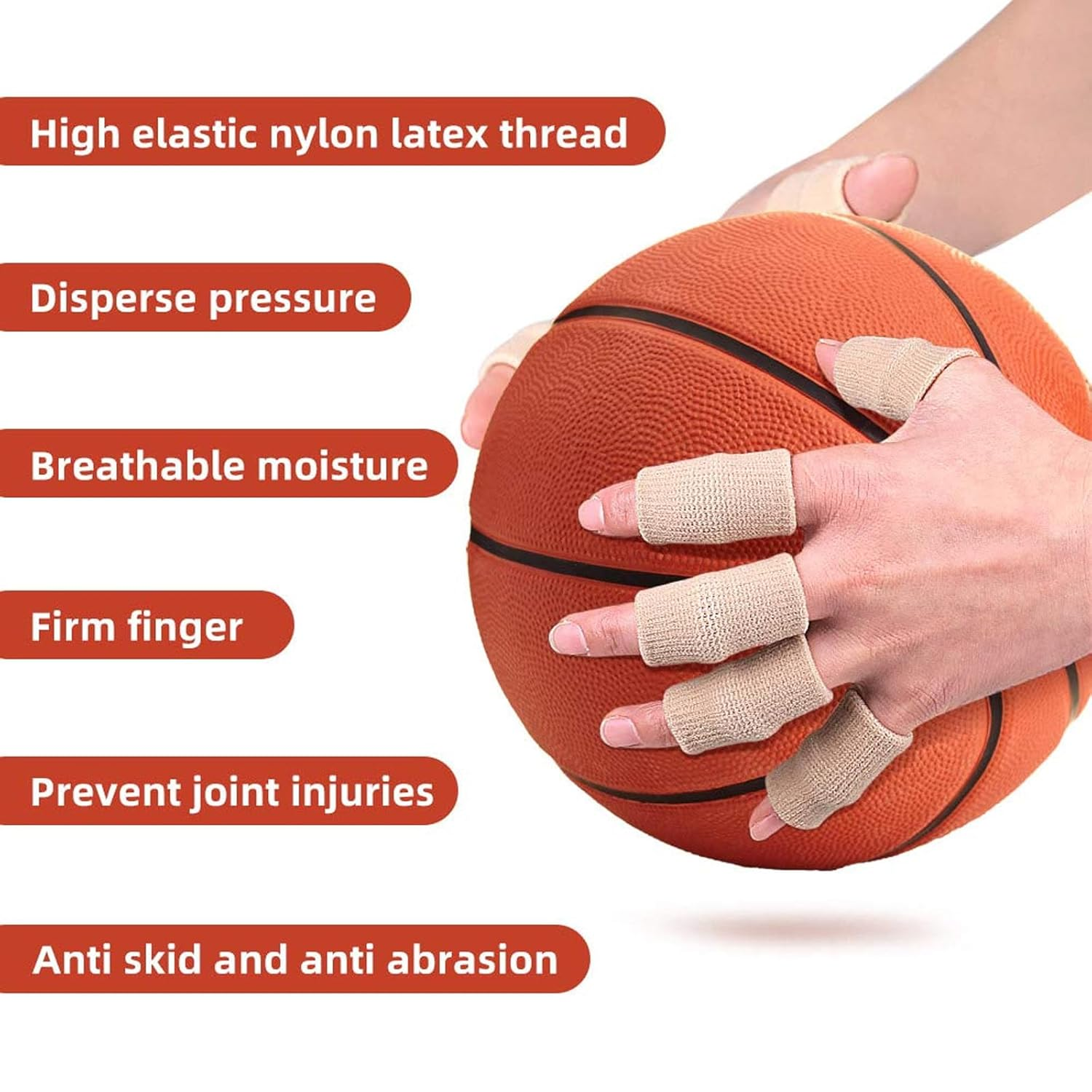 10Pcs Stretchy Protector Sleeves, Sport Sleeves Thumb Braces Support Elastic Compression Protector Guard for Relieving Pain, Trigger Finger, Arthritis,Finger Protection for Basketball Tennis and All Sports. (Skin Color) image number 4