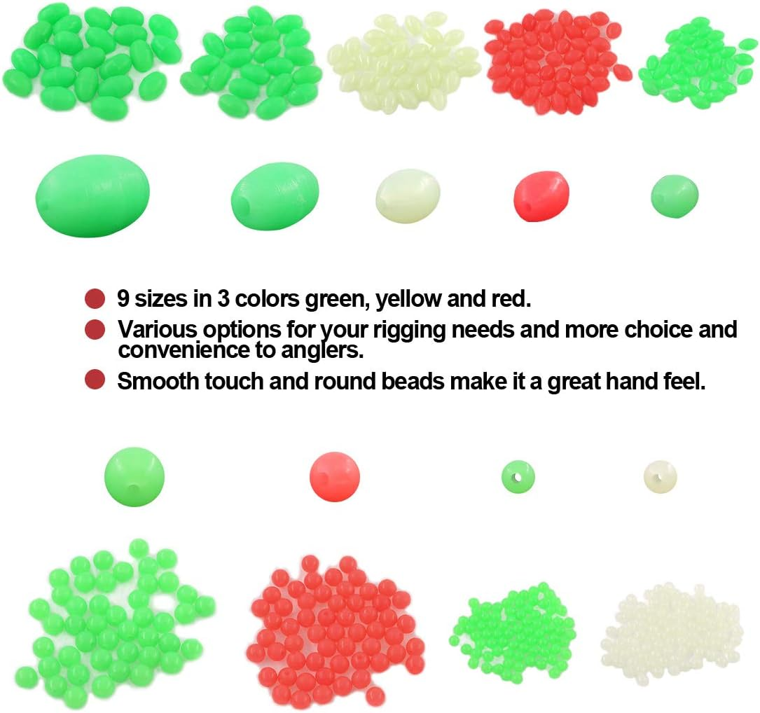 1050 Pcs 9 Sizes All Luminous Fishing Beads Assorted Soft Plastic Oval round Shaped Glow Eggs for Stream Pool Lake River Fishing (All Glow in the Dark) image number 5
