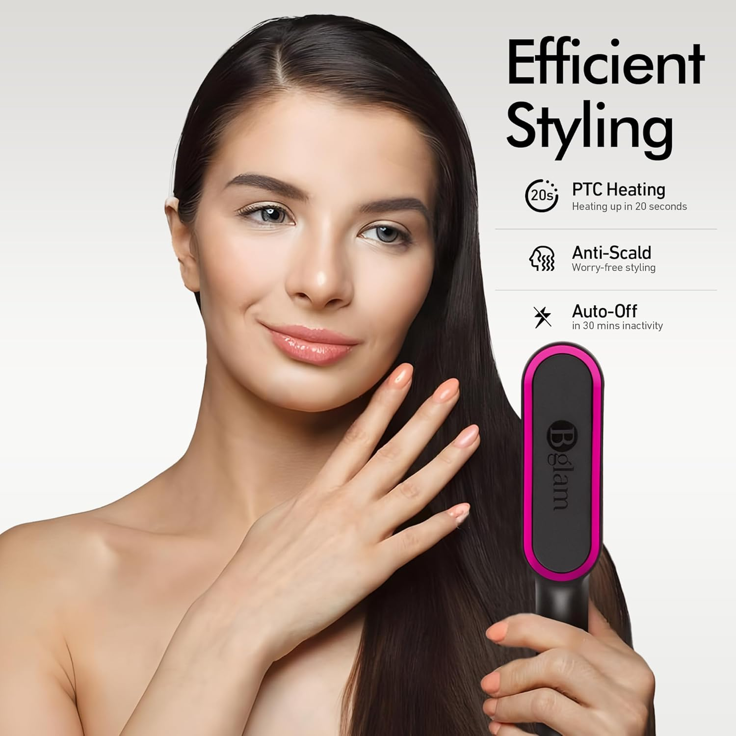 Hair Straightener Brush, Anti-Scald Straightening Comb for Women, Fast-Heating Ionic Hair Tool with 6 Adjustable Heat Temps Control, 30S Quick Heat up & 20-Minute Auto-Off Safety Feature, Black image number 3