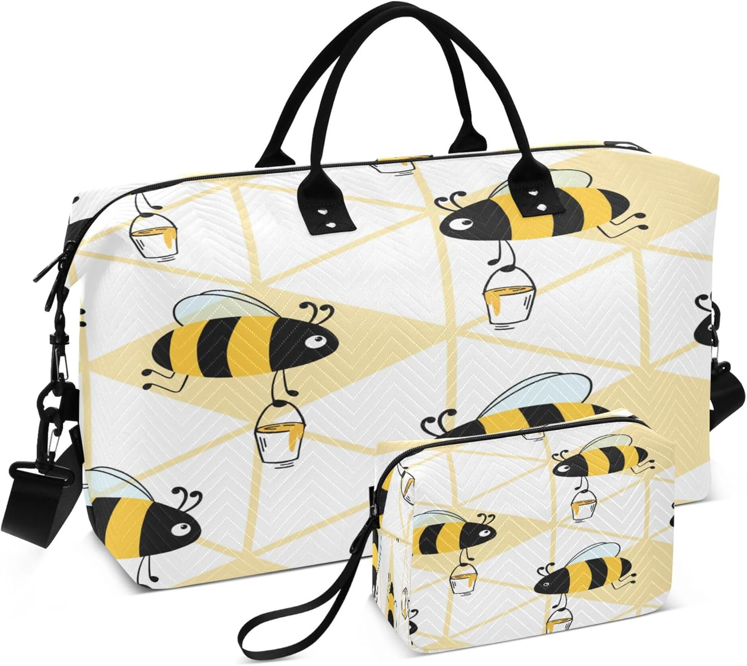 Travel Hand Bag Gym Sports Duffel Bags Travel Weekender Gear Bag with Toiletry Bag for Trip Multifunctional Funny Bees Curved Honey, Multi, 1 Size, Modern/Fitted, Multi, 1 Size, Modern/Fitted image number 6