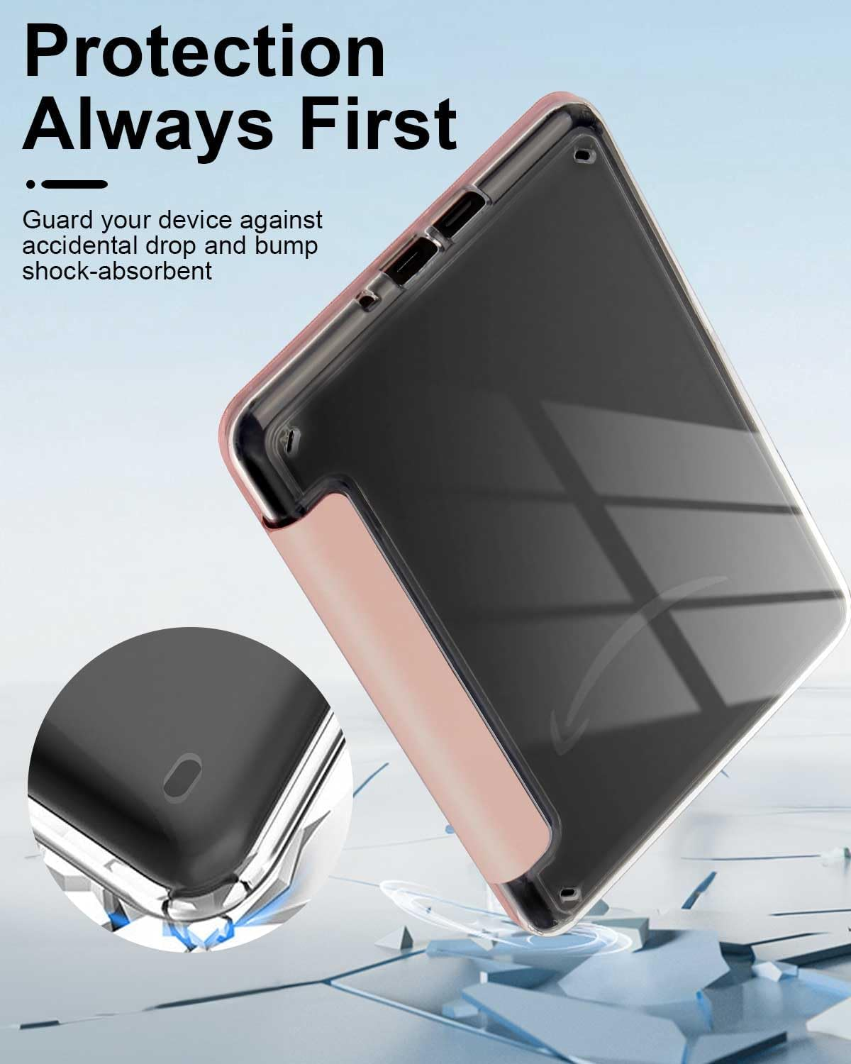 T Tersely Crystal Clear Back Slimshell Leather Case for Kindle 11Th Generation 2024/2022, 6 Inch, Transparent Shockproof Magnetic Shell Cover - Rose Pink - Black image number 5