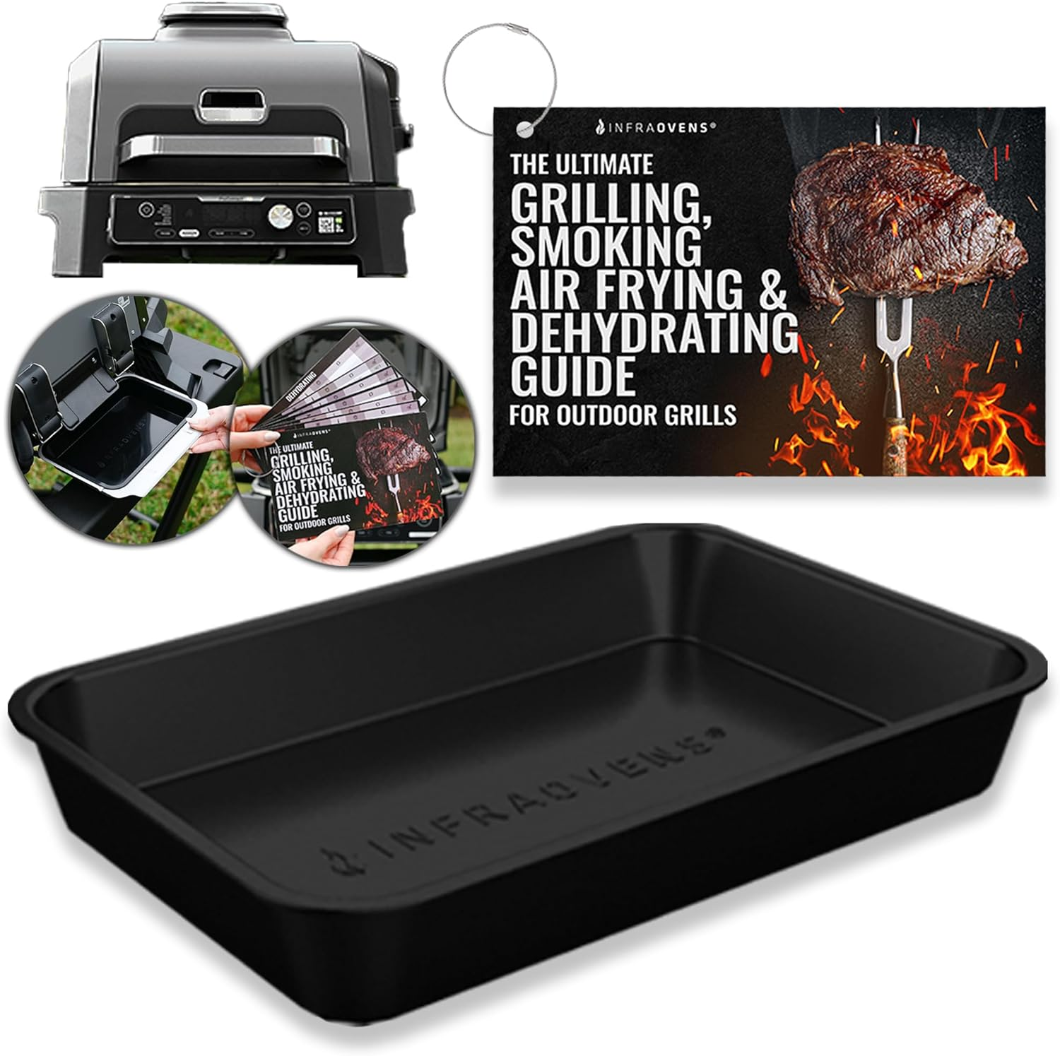 INFRAOVENS Drip Pan Liner for Ninja Woodfire Outdoor Grill OG701 OG751 Reusable Non Disposable Tray and Waterproof Cheat Sheet Cooking Guide Accessory for Wood Fire Grill Smoker 7-In-1 & Air Fryer image number 1