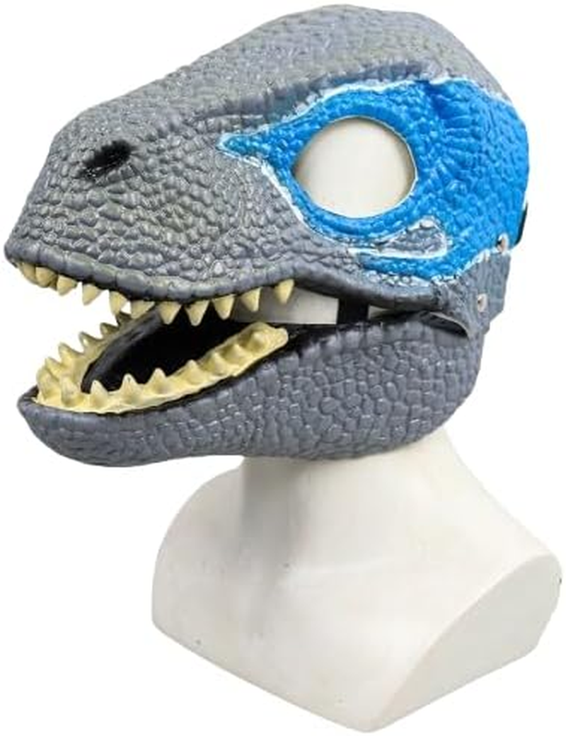 Dinosaur Mask with Blue Eyes, Dino Mask Moving Jaw, Dinosaur Cosplay Party Costume Role-Play Toys Halloween Masks image number 3