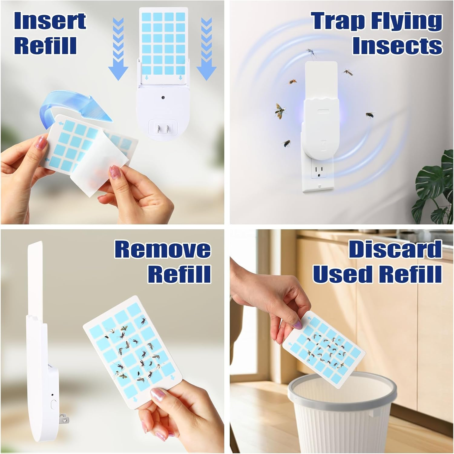 2 Pack Indoor Plug-In Mosquito Killer, Flying Insect Trap for Flies Fruit Flies Moths & Gnats with UV Attractant, Adjustable Brightness Night Light & 10 Adhesive Cards image number 5