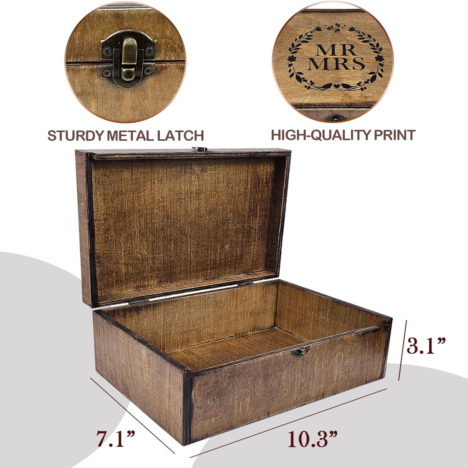 Beegreeny Wooden Memory Box with Lid, Wedding Keepsake Box for Couples, Wedding Gift Box for Bride and Groom, Bridal Shower, Mr & Mrs, Anniversary Valentines Gifts Ideas for Couples