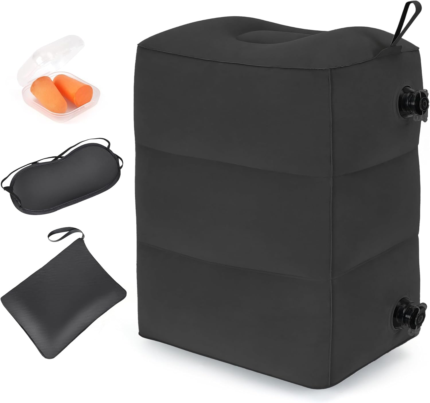 Inflatable Travel Foot Rest Pillow, Adjustable 3 Layers Height Leg Rest Pillow, Airplane Bed, Adults Travel Essentials on Plane, Trains, Cars, Office, Home (Grey, 1 PC)