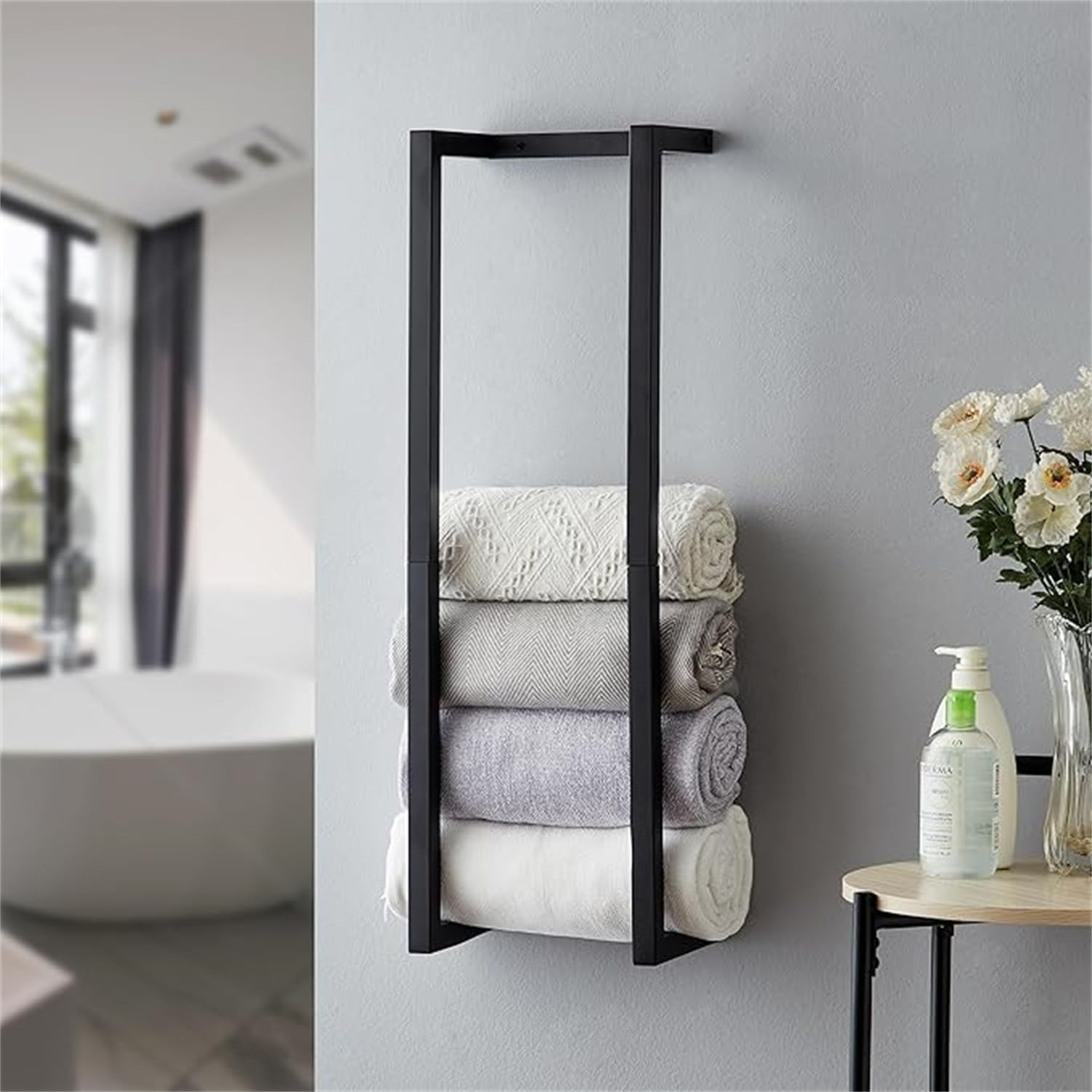 Wall Mounted Towel Rack for Bathroom, Metal Organizer, Bath Towel Holder for Modern Small Space Storage image number 5