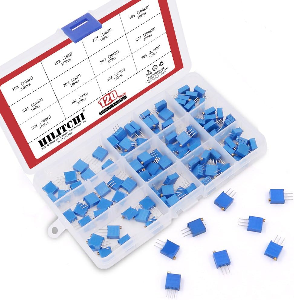 Hilitchi 120-Pcs [100 to 500K] Ohm 3296W Multiturn Trimmer Potentiometer Assortment Kit - [12 Value] image number 3