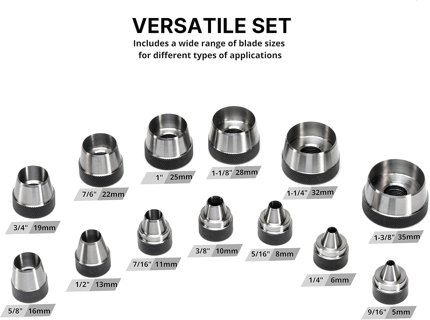 NEIKO 02604A Hole Punch Set | SAE & Metric, 3/16&rdquo; &ndash; 1-3/8&rdquo; & 5 &ndash; 35Mm | 14 Piece Sharp Hollow Hole Punch Kit, Gasket Cutting Puncher, Foam Cutter, & Leather Hole Punches | 6&rdquo; Interchangeable