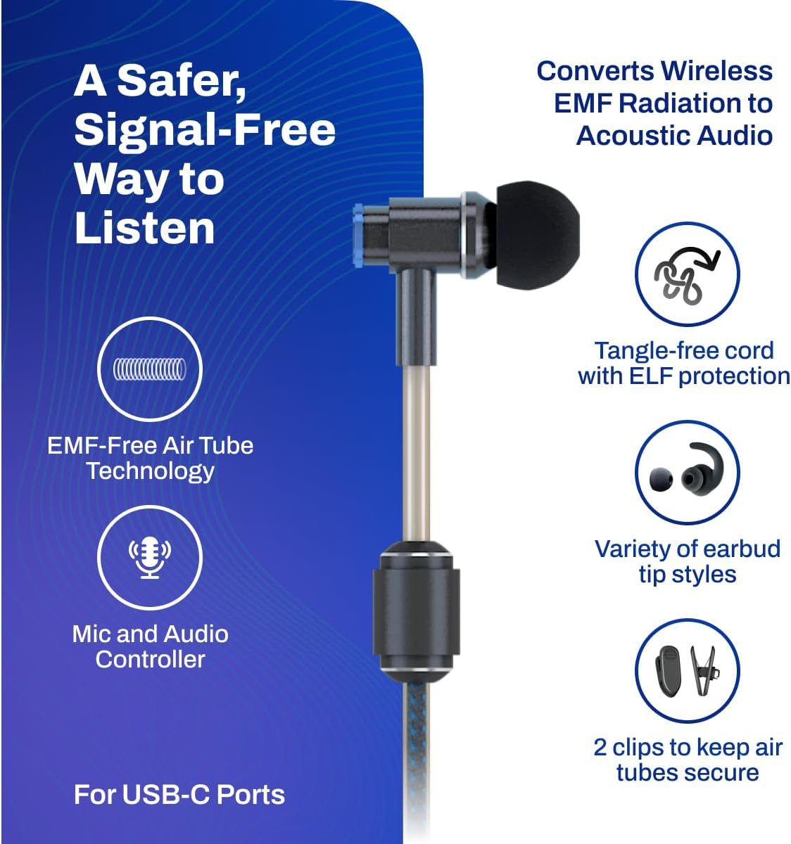 Defendershield Air Tube Stereo Earbuds USB-C - Universal Acoustic Wired Headphones with Mic & Volume Control image number 6