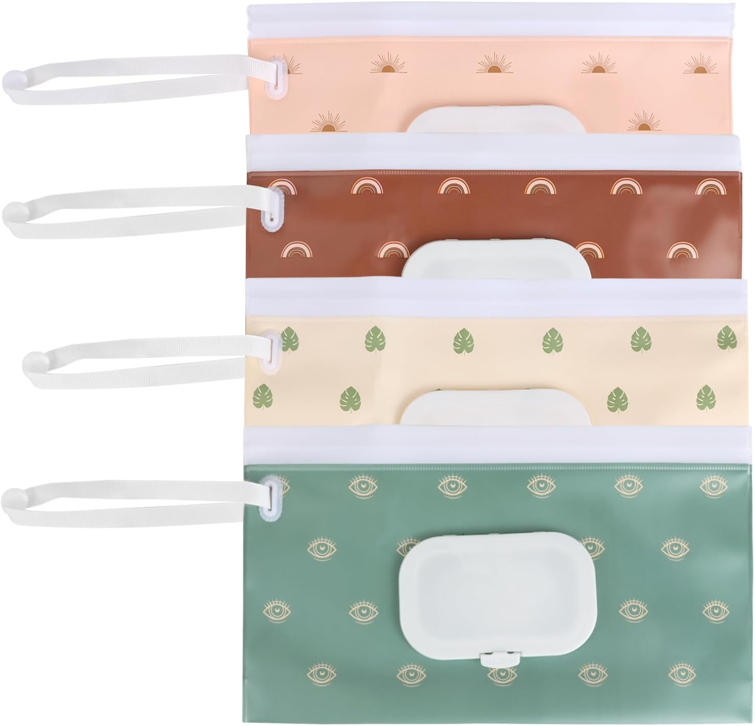 Ozessence 4 Pcs Refillable Wipes Dispenser Holder Case, Portable Refillable Wipe Holder with Lanyard, Leak-Proof Dust-Proof Wet Dispenser for Travel Carry for Baby Diaper