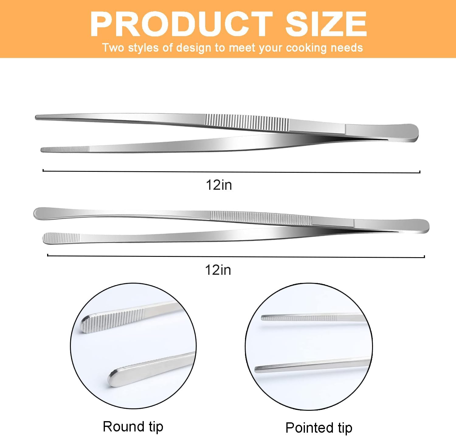 2 Pcs Kitchen Tweezers,12 Inch Stainless Steel Grill Tweezers Tongs for Cooking,Bbq,Repairing image number 1