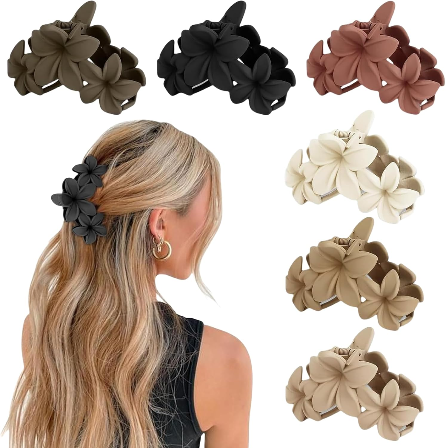 Mitdir Pack of 6 Flower Hair Clips Large Hair Clips Matte Hair Clips for Women Hawaiian Hair Flower Clip Strong Hold Hair Claws 10 Cm Hair Clips for Thick Hair image number 6