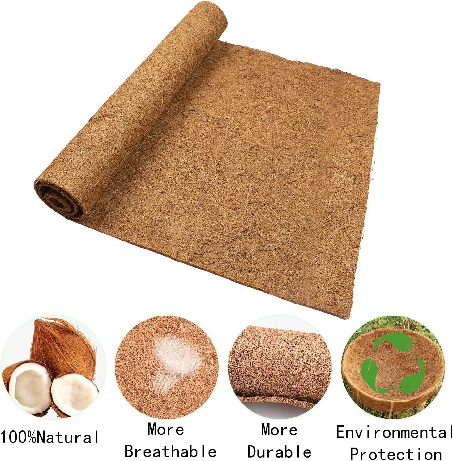 Hanging Basket Liner Coconut Growing Mat Garden Plant Flowerpot Coconut Fibre Matting Liner Roll for Patio Containers Wall Troughs Reptile Carpet Lizard Cage Mat (2M*0.3M/78.7" X 11.8") image number 2