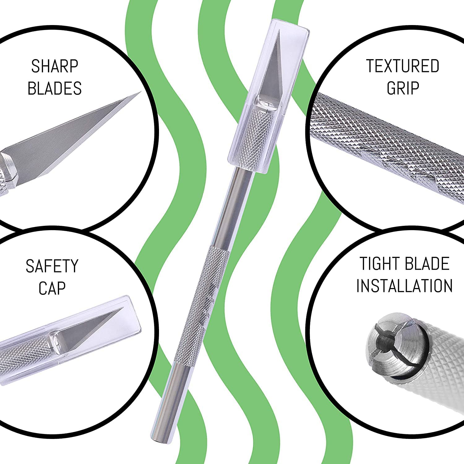 2Pack Precision Carving Craft Knife Stainless Steel Metal Knives with Safety Cap and 10Pcs Knife Blades for DIY Art Work Cutting Sculpture Carving Knife and Hobby Knife Etc. image number 2