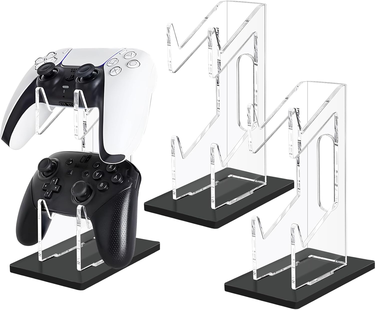FYY Game Controller Holder 2 Tiers - Universal Dual Controller Stand Headphone Holder, Acrylic Blue Controller Display Stand Compatible with Nintendo Switch Xbox PS5 PS4, Desk Mounts for Controller