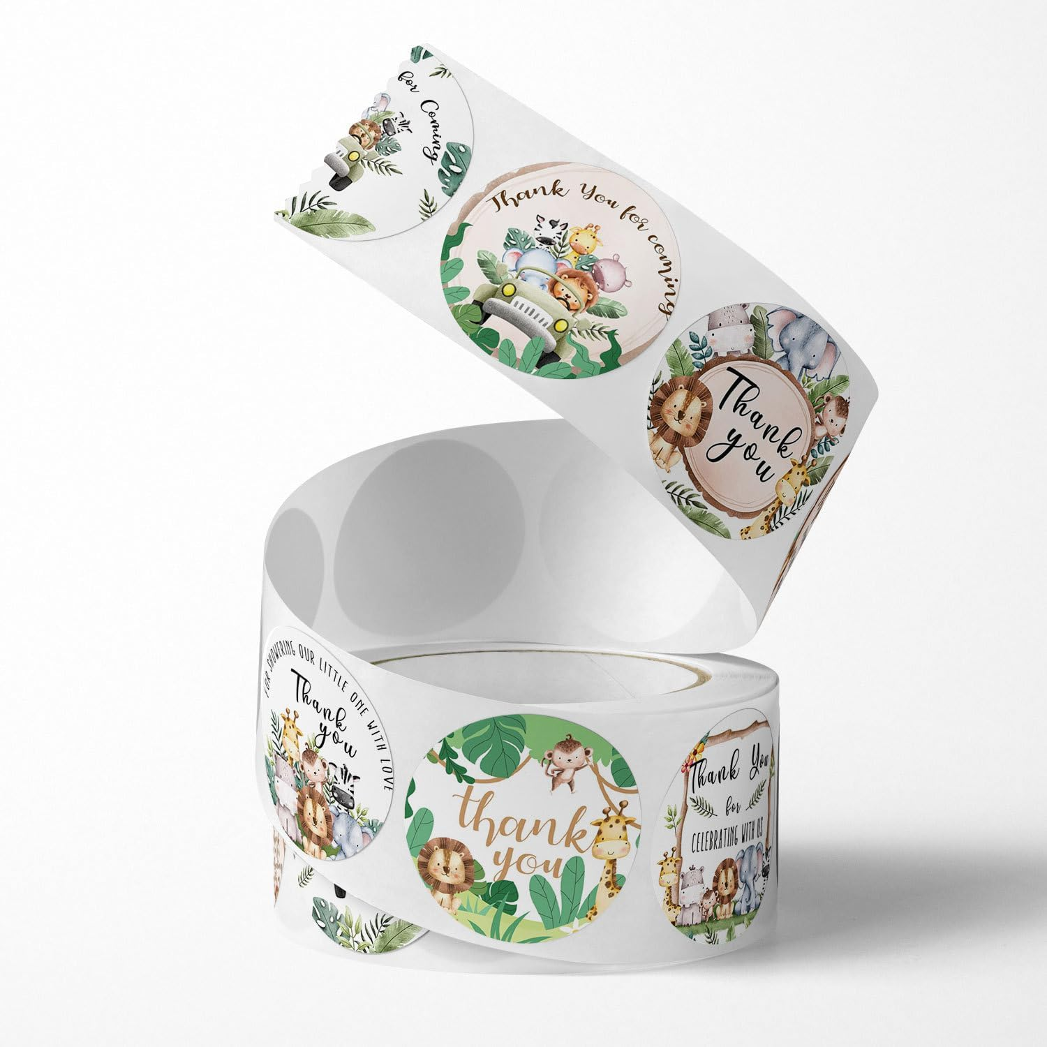 Jungle Safari Thank You Stickers, Wild Animals Thank You Stickers for Baby Shower Birthday Party Gift Wrap Bag Label Decorations,500/Roll image number 3