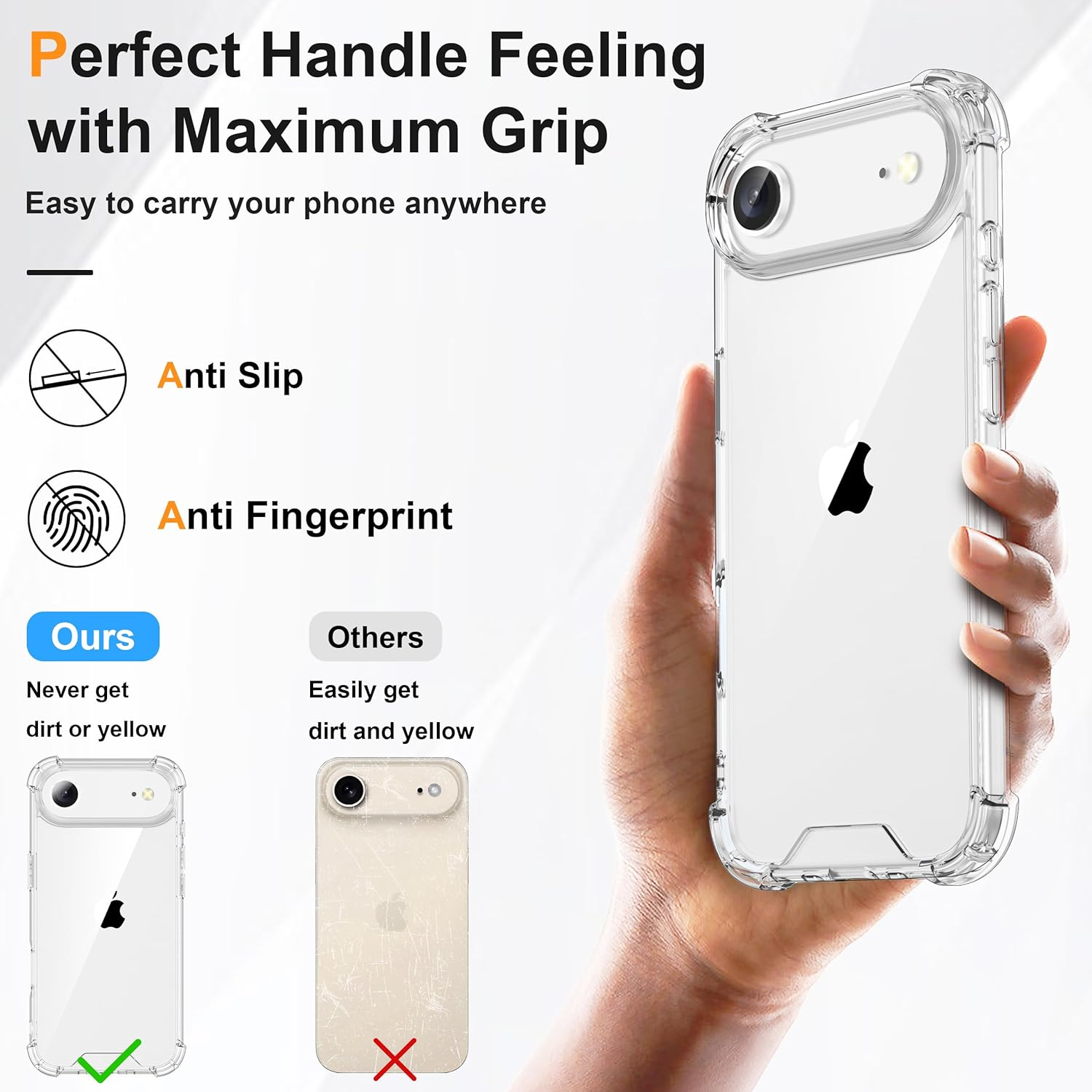 ORETECH 4 in 1 for Iphone 17 Air Case 6.5 Inch, With[2X Screen Protector &Camera Lens Protector],[Anti-Yellowing] Shockproof Bumper Cover for Iphone 17 Air Phone Case-Clear image number 5