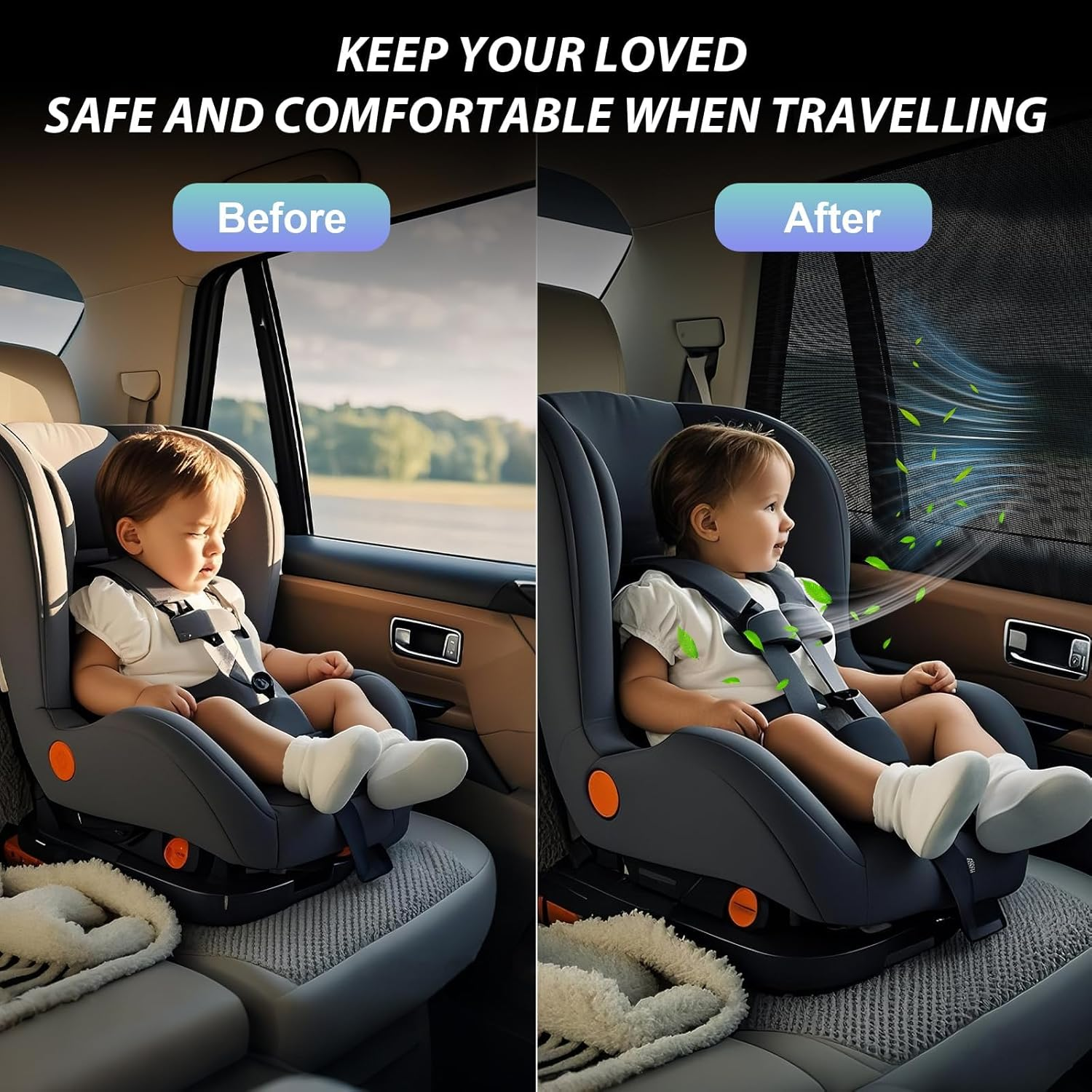 Ixtra Car Window Shades, 2 Pack Breathable Mesh Car Shades for UV Protection & Heat Block, Baby & Camping Use, Universal Fit for 99% Cars/Suvs, Anti-Glare Privacy Cover image number 4