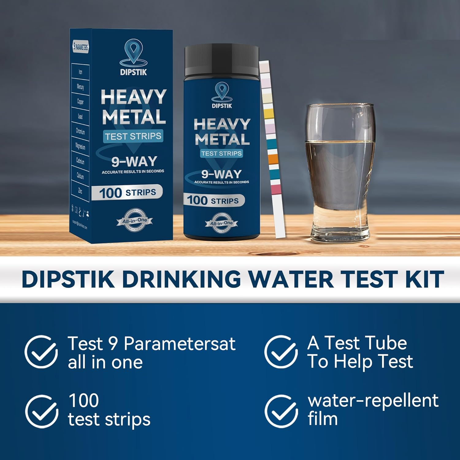 9 Way Heavy Metals Water Test Strips, 100Ct Home Water Testing Kit for Iron, Mercury, Copper, Lead, Chromium, Magnesium, Cadmium, Calcium,Zinc image number 5