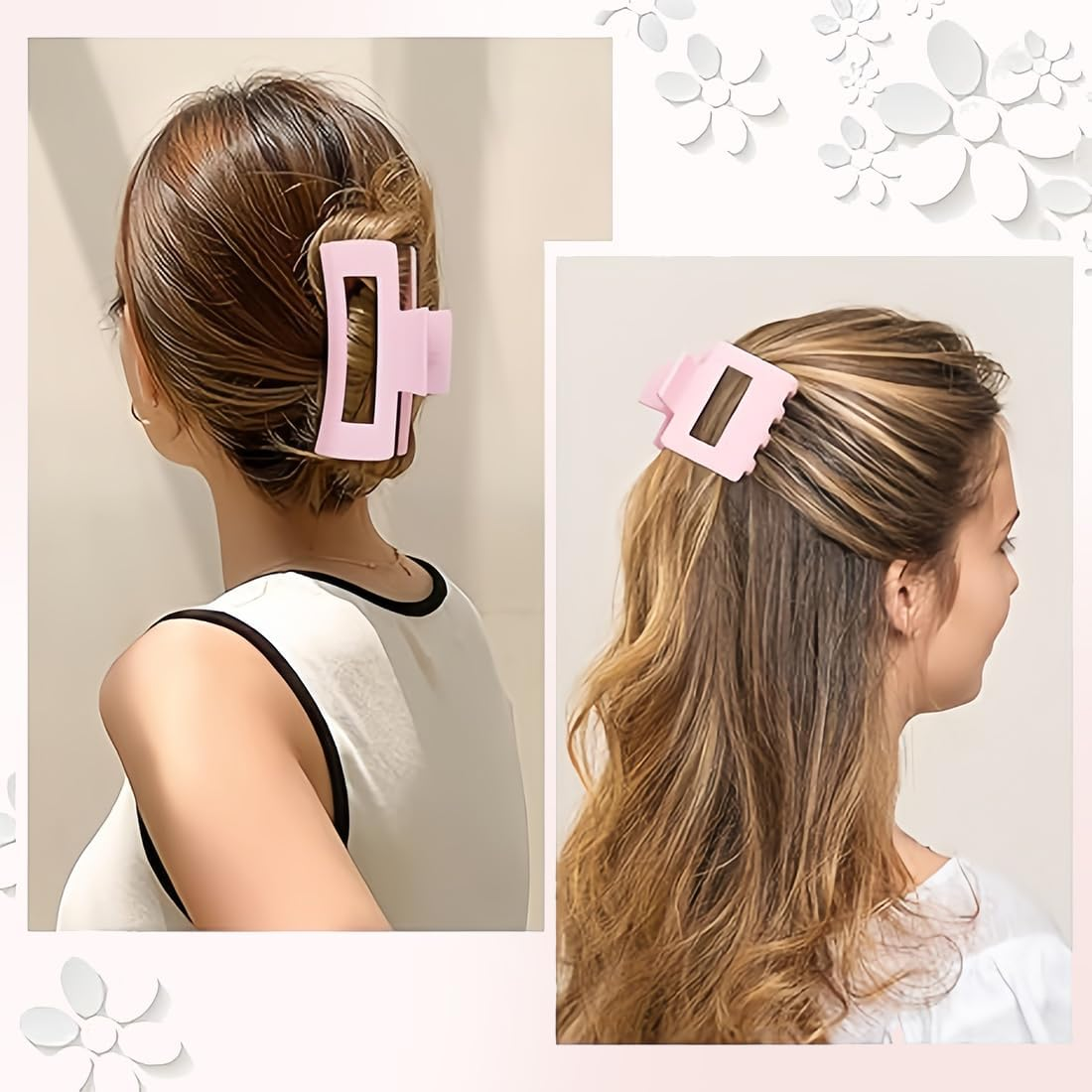5Pcs Women Hair Clips Large Pink Hair Claw Clip Matte Rectangular Hair Claw Clip Flower Style Square Heart Shape Hair Clip Hair Clip