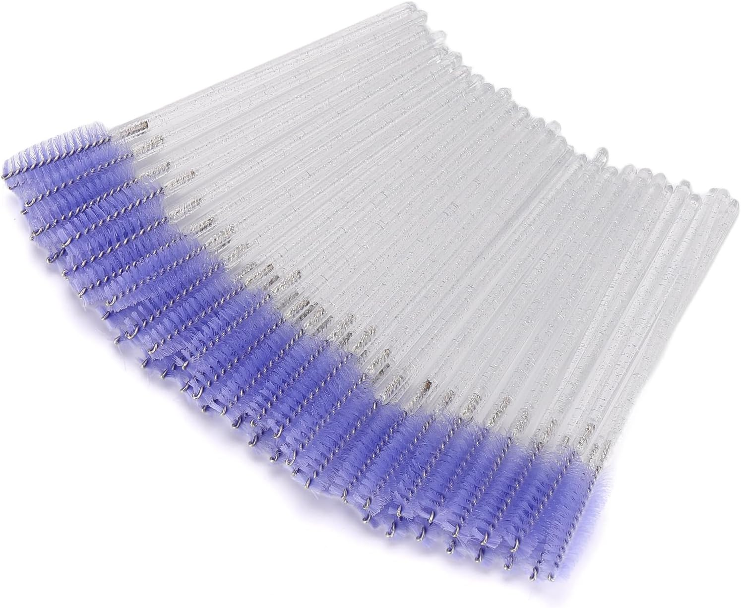 Tbestmax 50 Pcs Disposable Mascara Wands, Crystal Eyebrow Spoolies Brush for Eyelash Extensions, Eye Lash and Makeup Brush - Light Purple image number 1