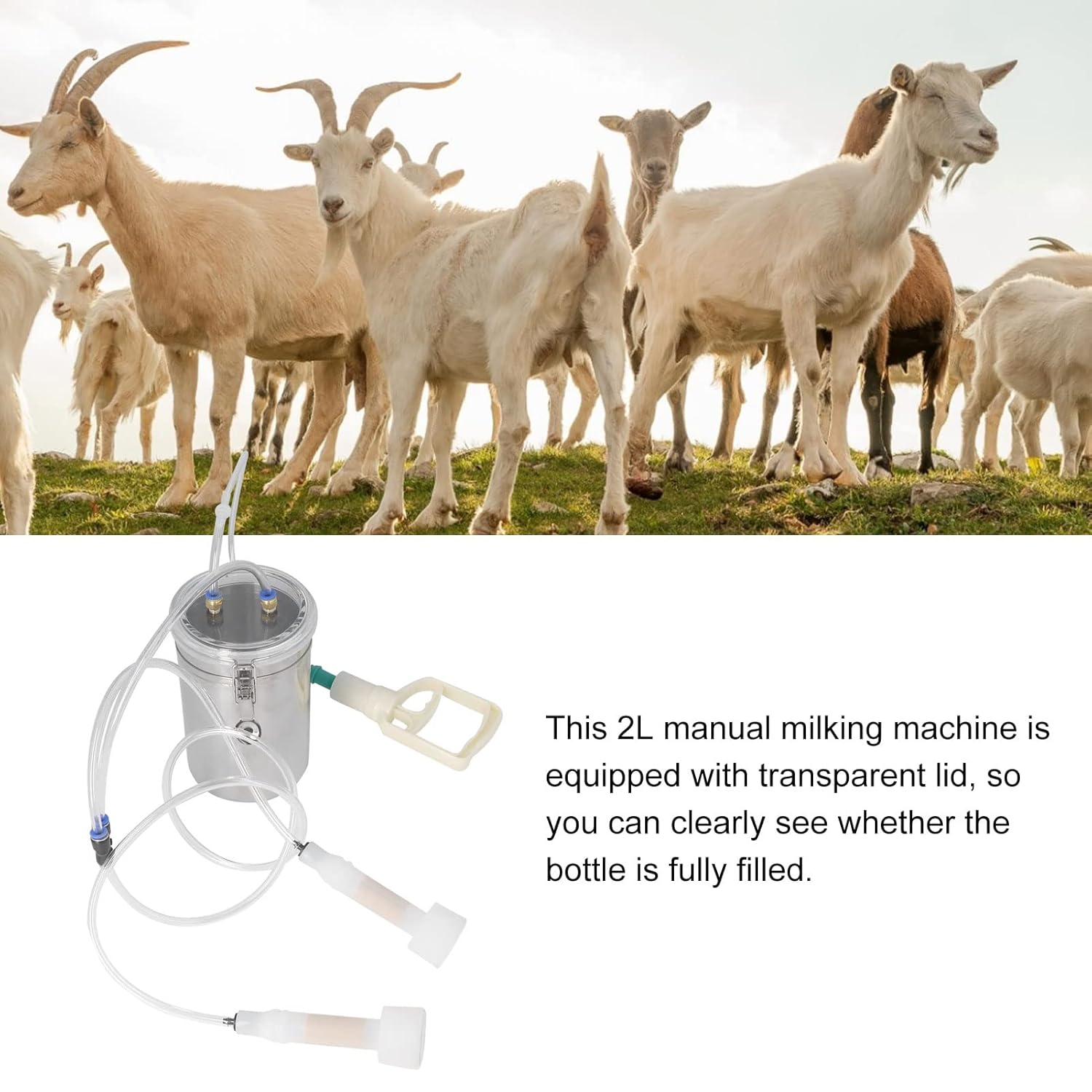 Manual Milking Machine 2000Ml Effort Saving Control, Stainless Steel Bottle Portable Milking Kit, 2L Goat Milking Machine, Cow Milking Machine Portable for Milk Plant Farm