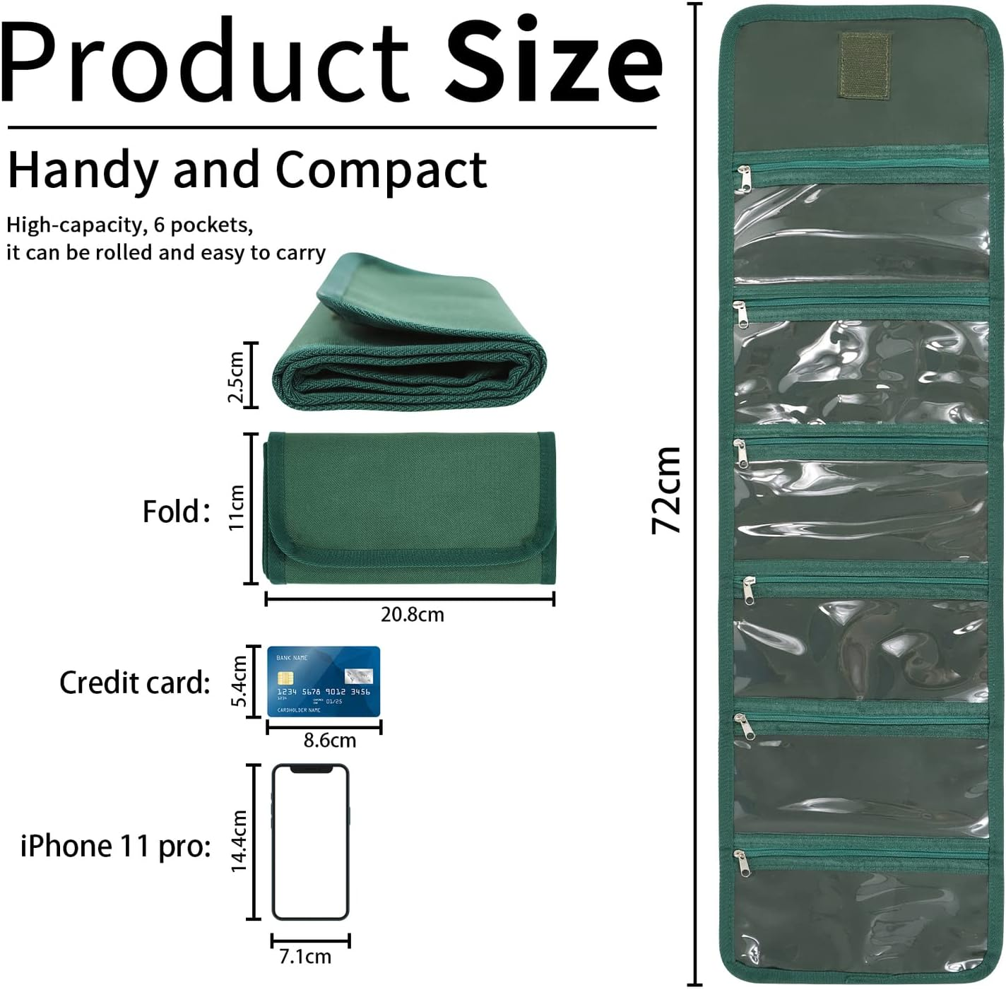 Money Wallet, Money Organizer for Cash with 6 Zippered Pocket Multipack Money Pouch, Cash Bill Organizer, Envelope Wallet Money Bag Small Travel Money Holder for Budgeting, Receipt and Tips (Green)