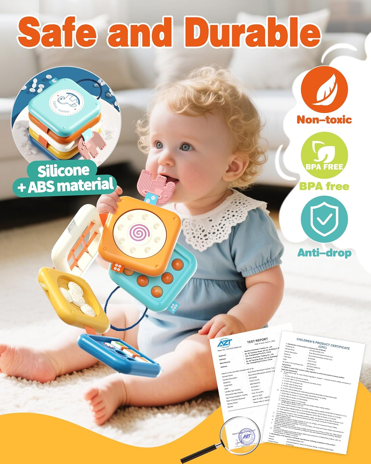 Busy Board for 1 Year Old, Travel Toys for Toddlers 1-3, 8 in 1 Montessori Activity Cube Toy for Babies in Airplane Car Stroller, Sensory Education Birthday Gifts for 1 2 Year Old Boy Girl Infant image number 2