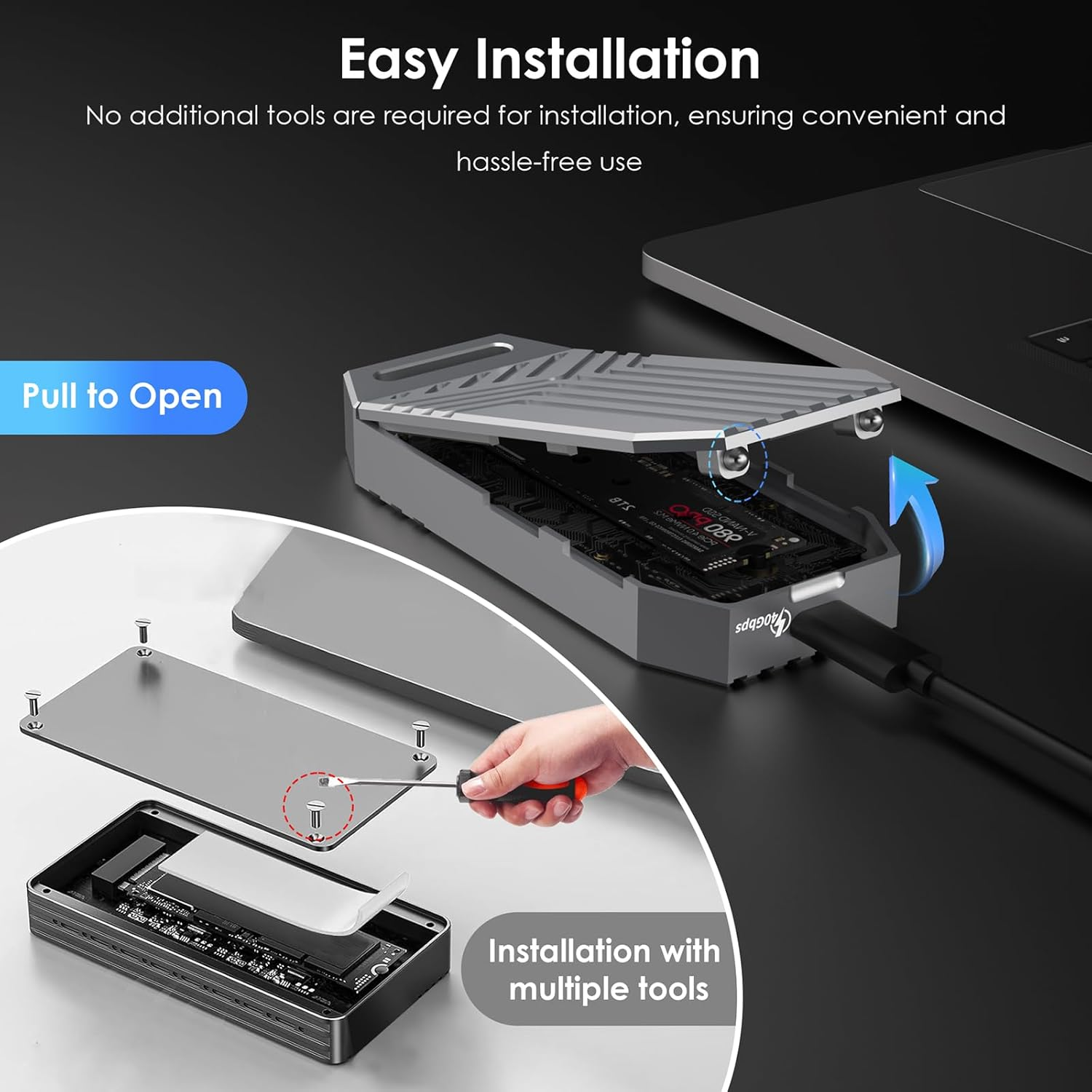 WAVLINK 40Gbps Pcie Nvme SSD Enclosure, USB4 External M.2 Nvme SSD Enclosure, for B+M/M-Key Pcie SSD 2280 Size, Tool-Free Installation, Compatible with Thunderbolt 4/3/USB4/USB C, Max up to 8TB image number 6