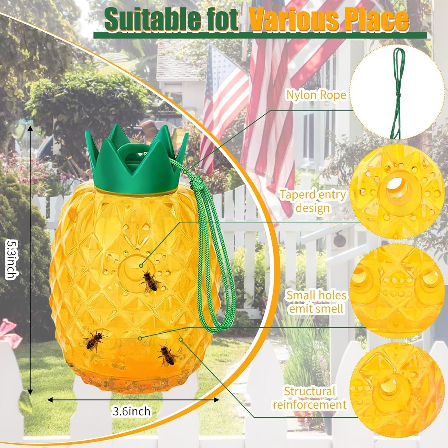 Wasp Trap Outdoor Hanging, 2Pack Bee Traps Catcher, Outdoor Hanging Non-Toxic Reusable Hornet Yellow Jacket Trap Hanging image number 5