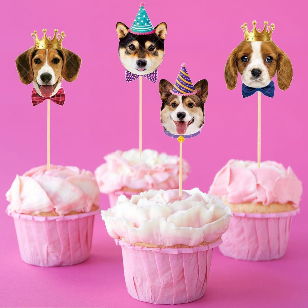 Pet Dog Cupcake Toppers, 24 PCS Pet Dog Themed Birthday Party Supplies,Baby Shower Party Decorations