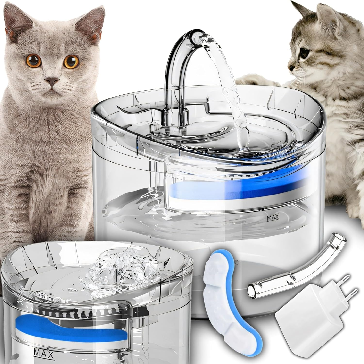 Retoo Cat Fountain Drinking Fountain 2.5 L Cat Drinking Fountain Water Fountain for Cats Dogs Automatic Pet Fountain Water Tank for Indoor Quiet Pump Water Filter 16.5 X 16.5 X 15.5 Cm image number 3