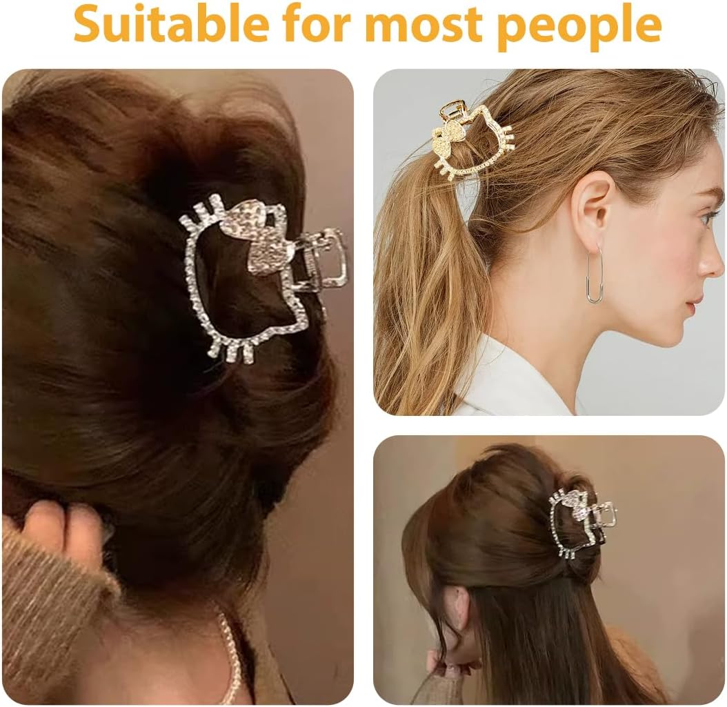 JAWUZ 3Pcs Kitty Hair Clip Metal Hair Clip Glitter Crystal Hair Clips Metal Hair Accessories for Women and Girls image number 1