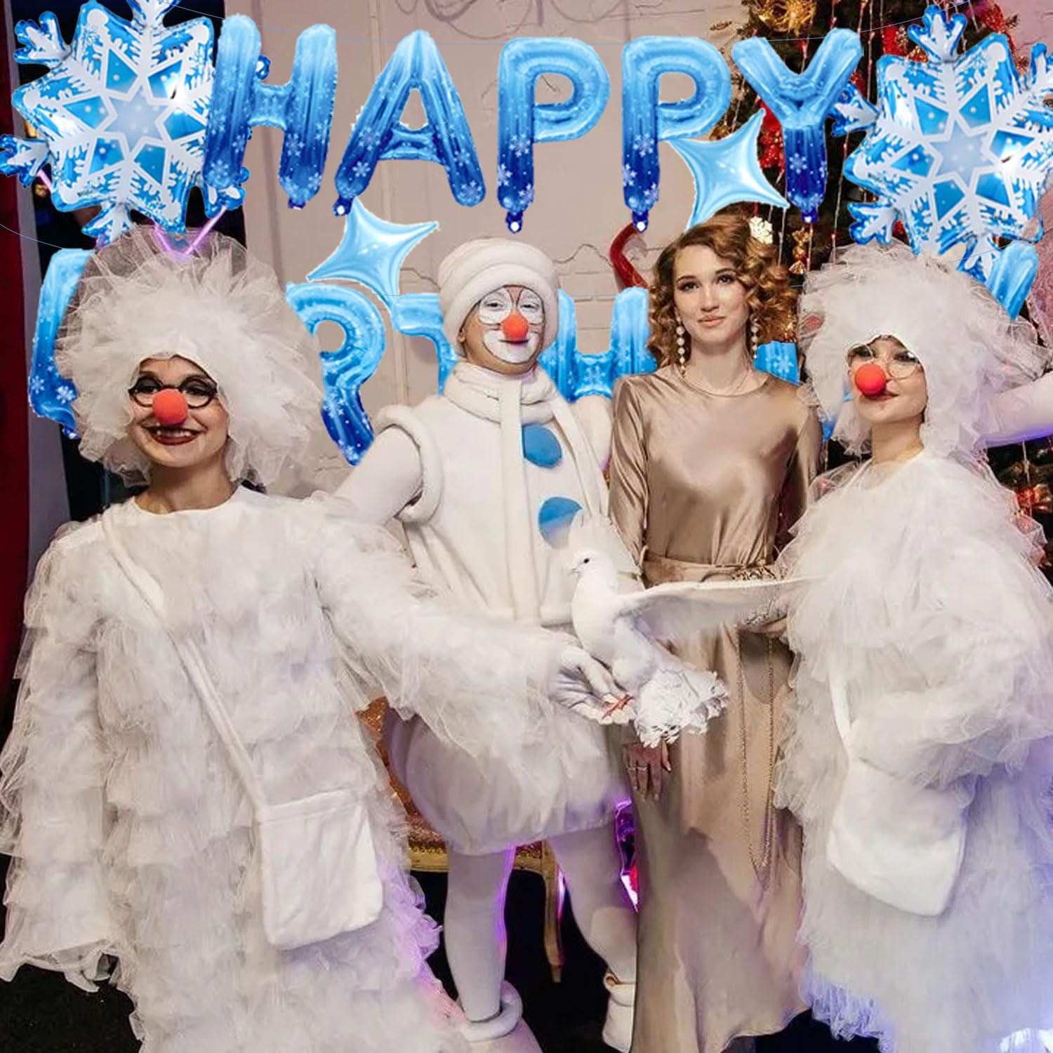 Blue Snowflake Happy Birthday Foil Balloon Banner Set for Winter Wonderland Birthday Party Decorations image number 4