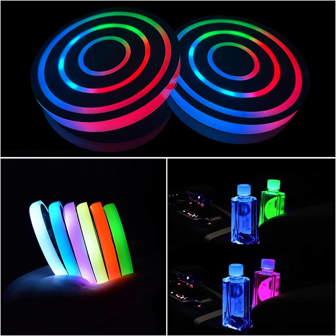 2 Pcs LED Car Cup Holder Lights,Usb Charging Car Coasters,7 Colors Luminescent Light Cup Pad,Luminescent Cup Pad Interior Atmosphere Lamp Decoration Light (Starry Sky)